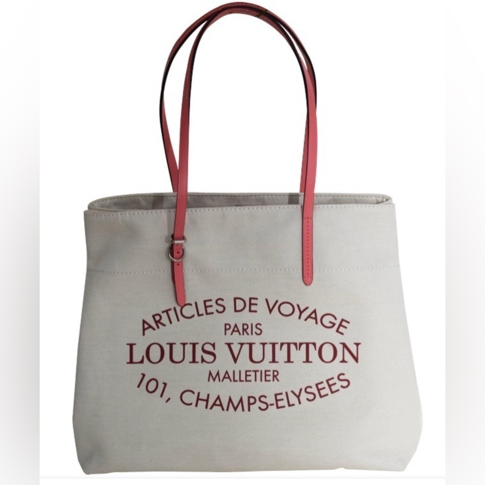 Authentic Louis Vuitton Coral Corail Cotton Canvas Articles De Voyage Cabas MM